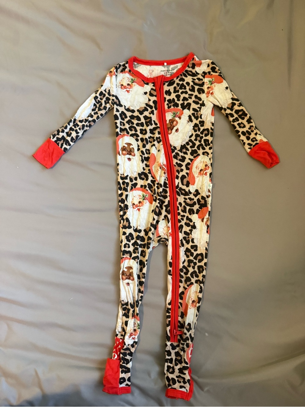 Posh Peanut Santa Leopard Print One-Piece Pajamas